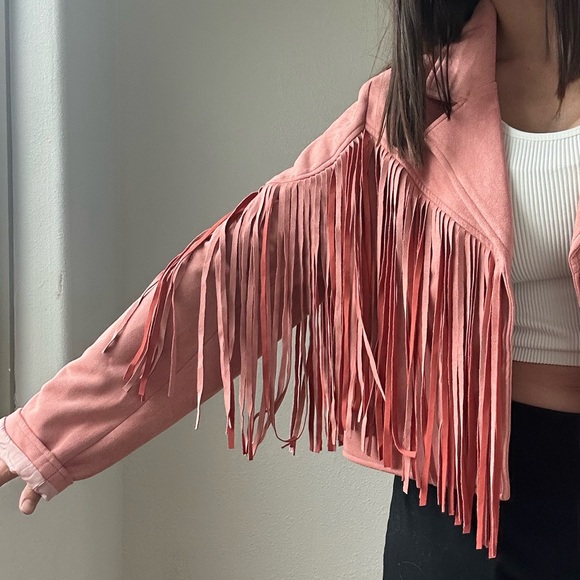 Worn once! Beautiful blush pink jacket with fringe! - Picture 2 of 5